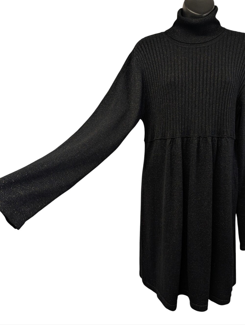 Apt. 9 Women Black Sparkle Turtleneck Sweater Dress Size XL Metallic Long Sleeve - Picture 5 of 7